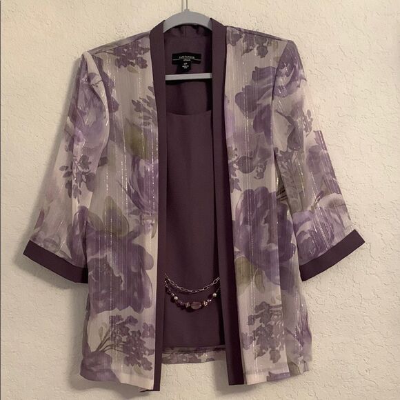 R & M Richard’s Elegant Purple Shimmer Floral Blazer Blouse Lightweight Size 12P - Picture 1 of 9